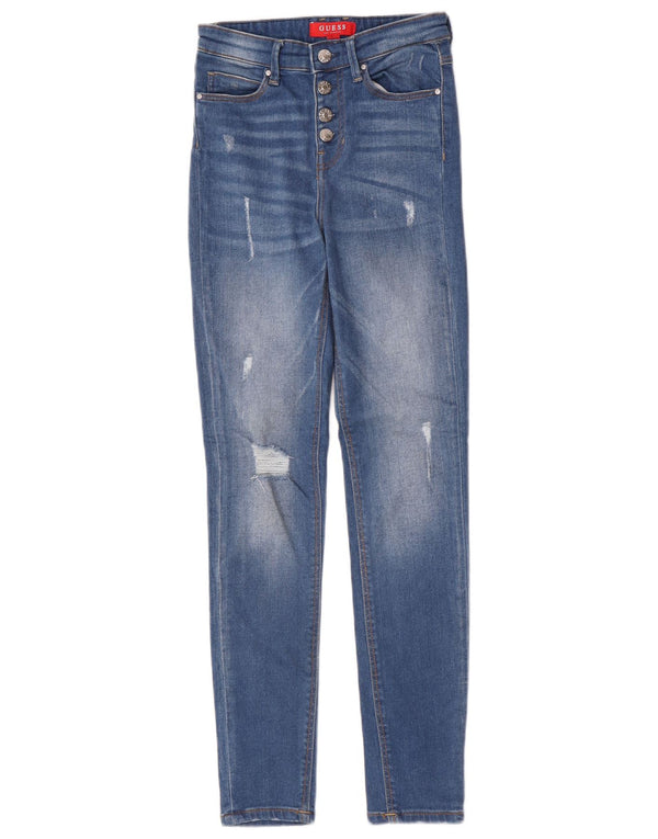 Guess Damen Distressed High Waist Skinny Jeans W25 L29 Blaue Baumwolle