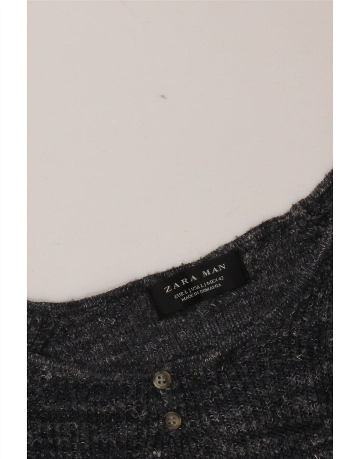 Zara Herren-Pullover mit Rundhalsausschnitt, groß, Marineblau meliert