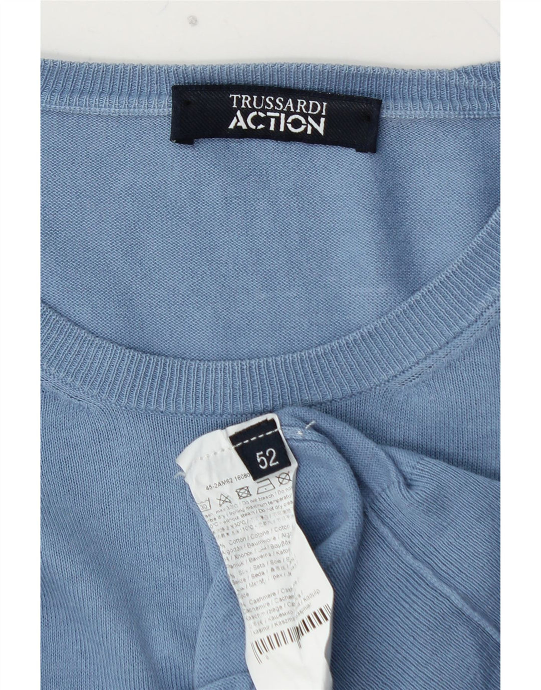 TRUSSARDI Herren-Pullover mit Rundhalsausschnitt, IT 52, große blaue Baumwolle