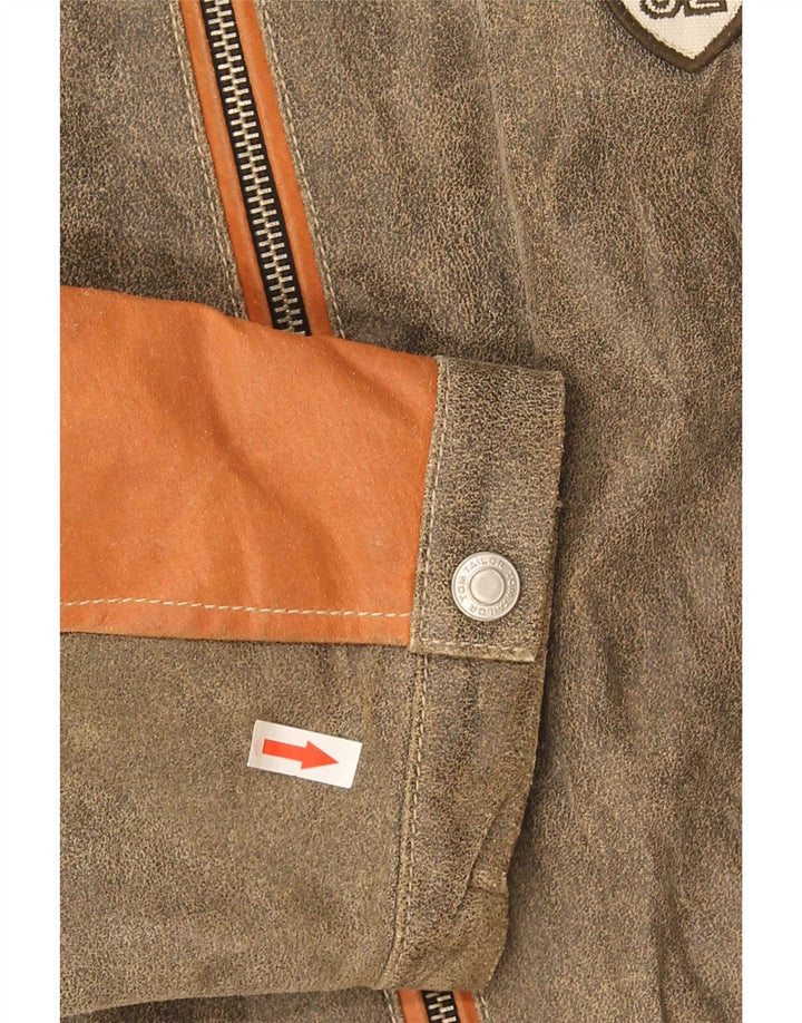 Tom Tailor Herren Lederjacke UK 40 Large Grau Colourblock