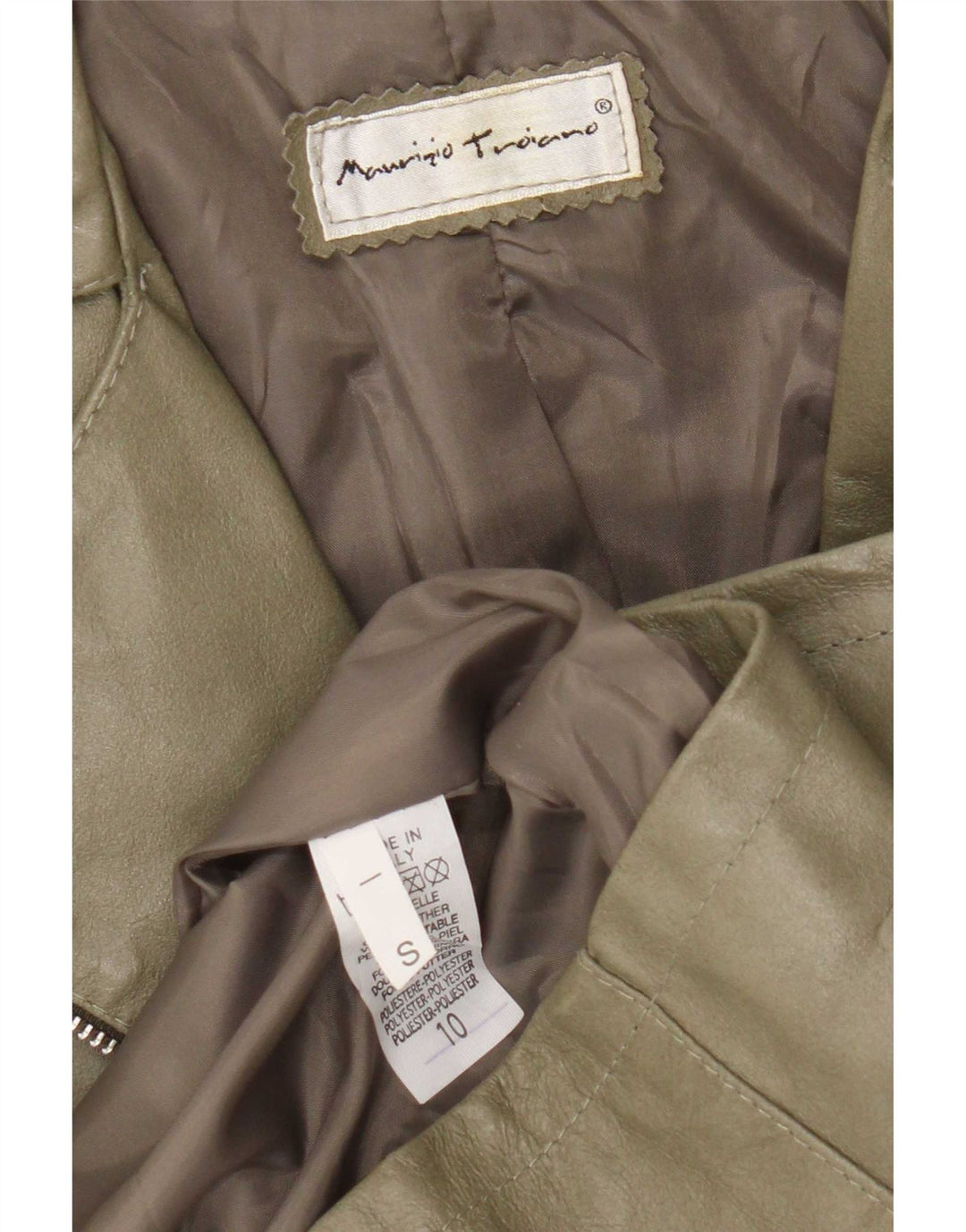 Maurizio Troiano Damen Ledermantel UK 10 Small Khaki