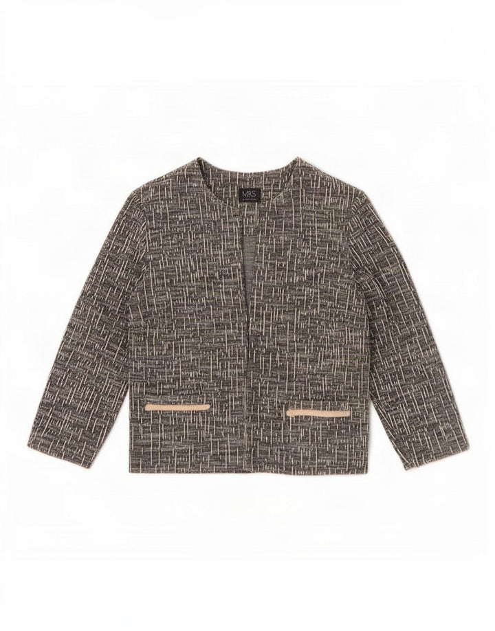 Marks & Spencer Damen-Blazerjacke mit 3/4-Ärmeln, Gr. 14, Größe L, Grau meliert