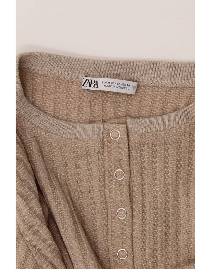 Zara Damen Langarm-Body UK 12 Mittelbeige meliert