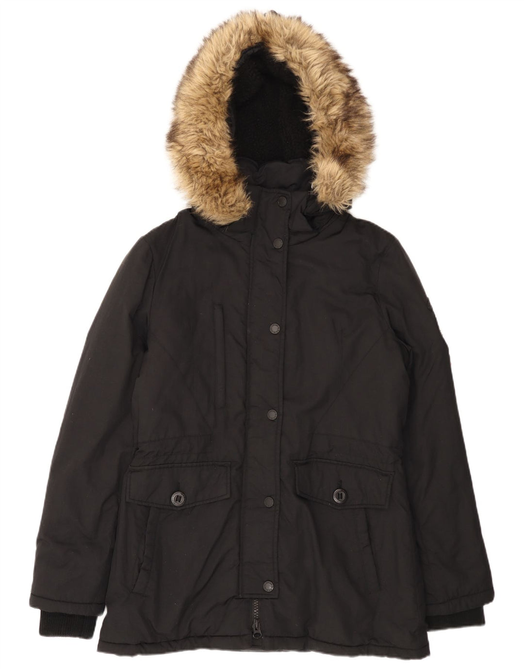 Superdry Damen-Parka mit Kapuze, UK 12, Mittelschwarzes Nylon