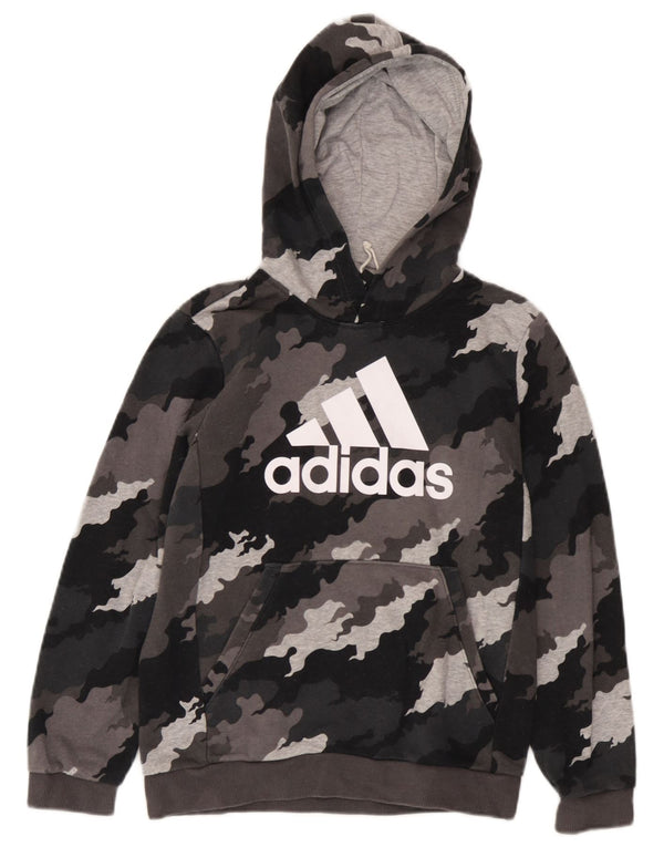 Adidas Jungen Grafik-Hoodie-Pullover 11–12 Jahre, graue Camouflage-Baumwolle