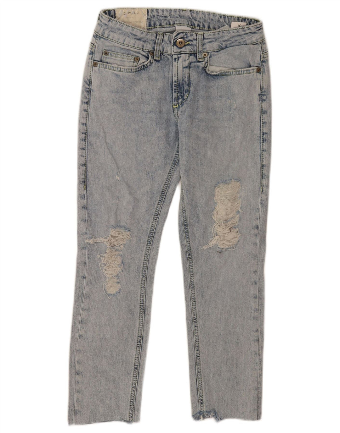 Dondup Damen Distressed-Cropped-Jeans W26 L23 Blaue Baumwolle