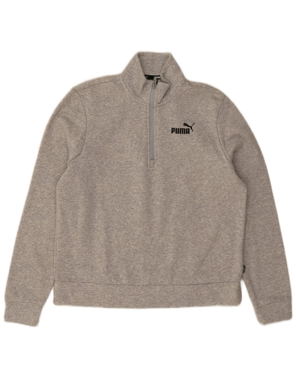 Puma Damen-Sweatshirt mit Reißverschluss am Hals, UK 14, mittelgraue Baumwolle