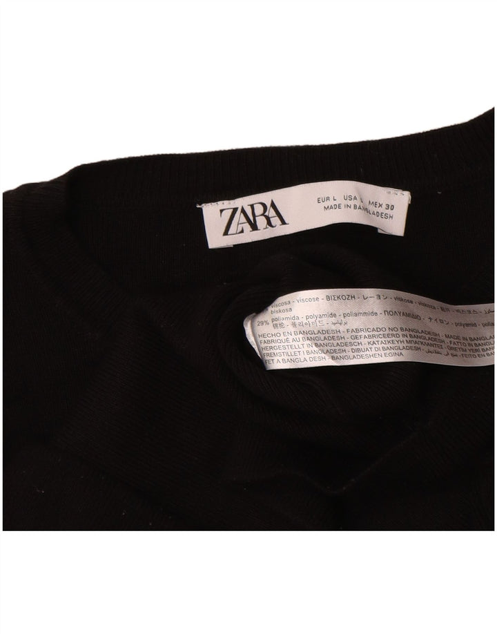 Zara Damen Crop Top Langarm UK 14 Große schwarze Viskose