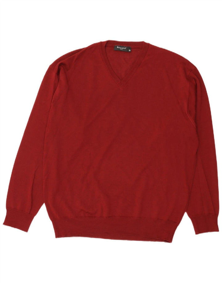 BEXLEYS Herren-Pullover mit V-Ausschnitt IT 56 2XL Burgunderrote Wolle