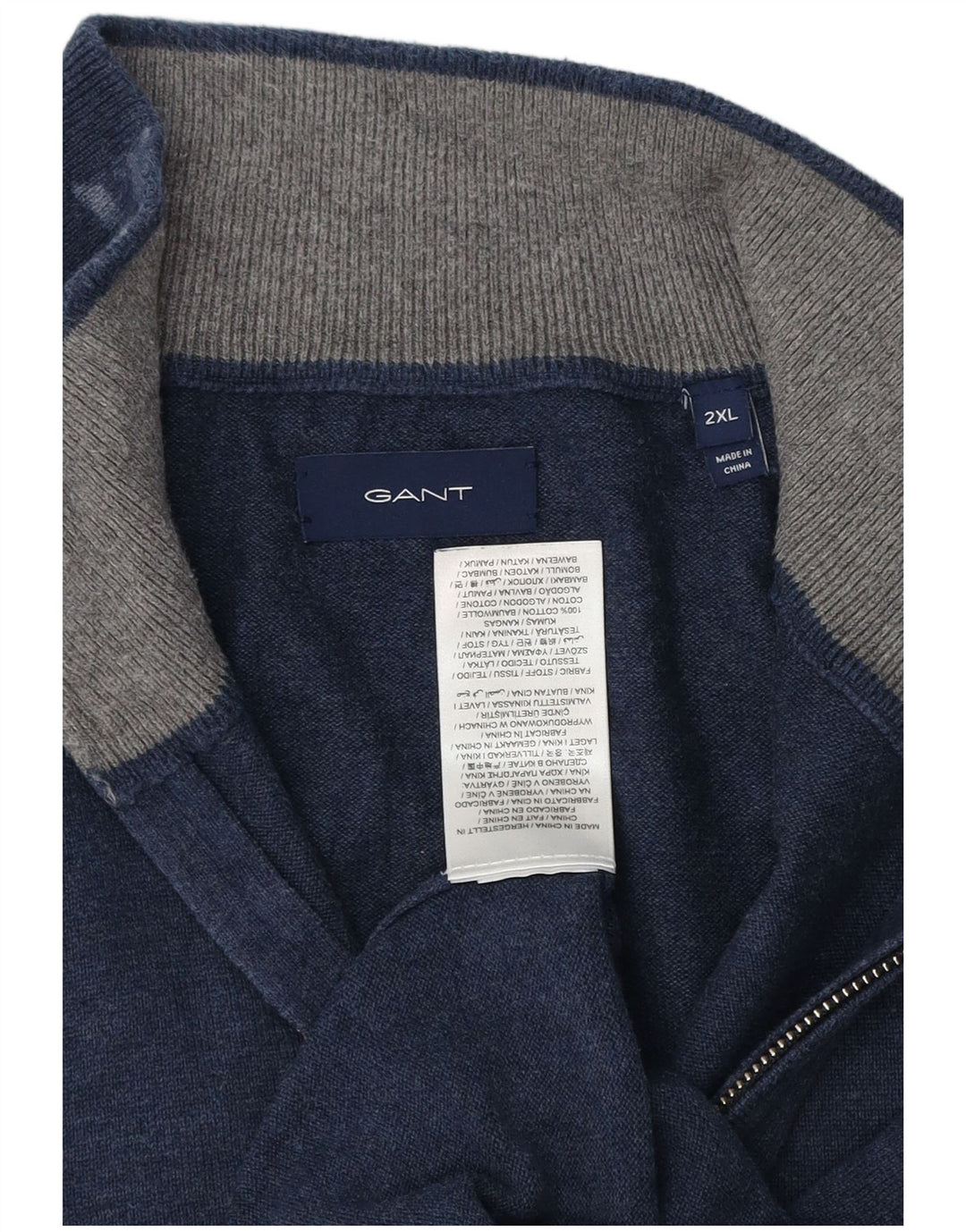 Gant Herren-Pullover mit Reißverschluss am Hals, 2XL, marineblaue Baumwolle