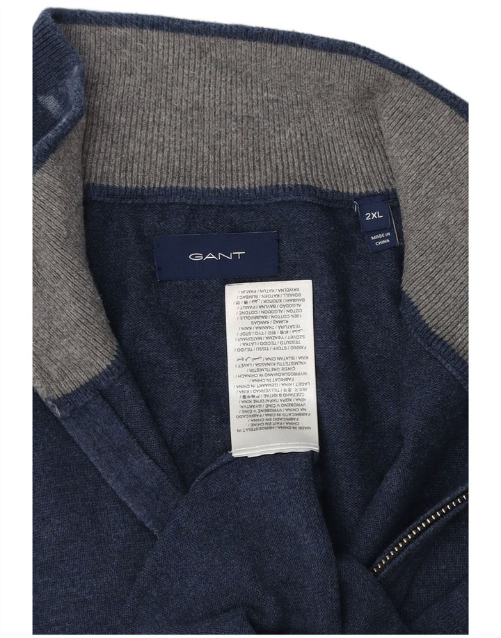 Gant Herren-Pullover mit Reißverschluss am Hals, 2XL, marineblaue Baumwolle
