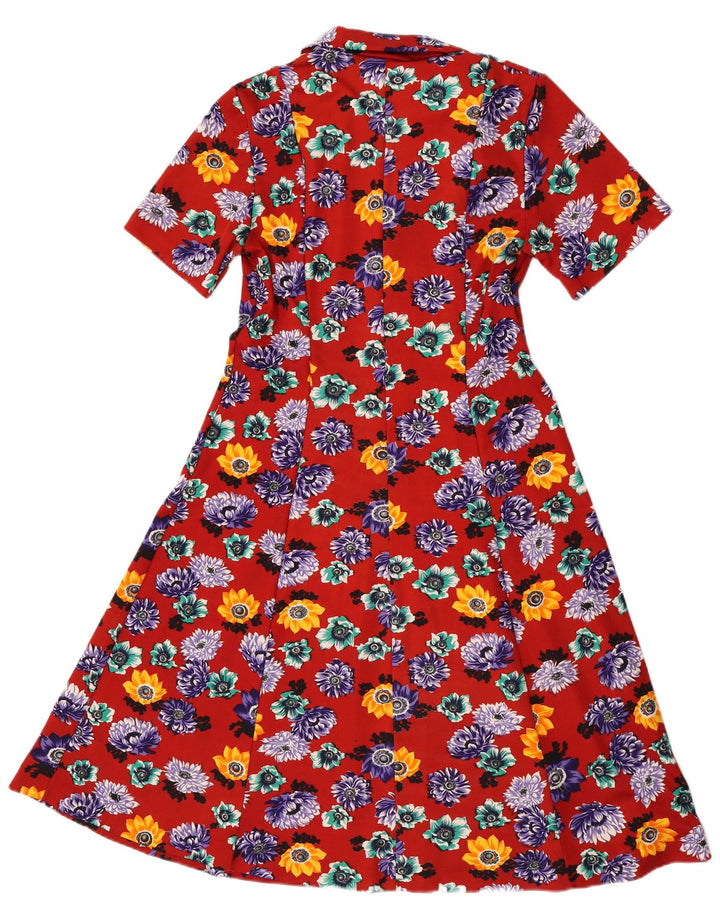 Vintage Damen A-Linie Kleid UK 14 Mittelrot geblümt