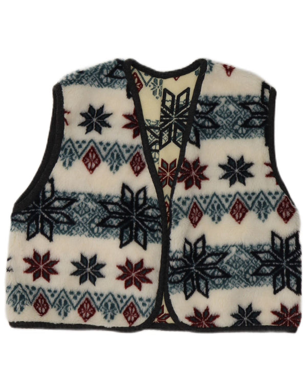 Vintage Mädchen Fleece Weste 10-11 Jahre Weiß Fair Isle