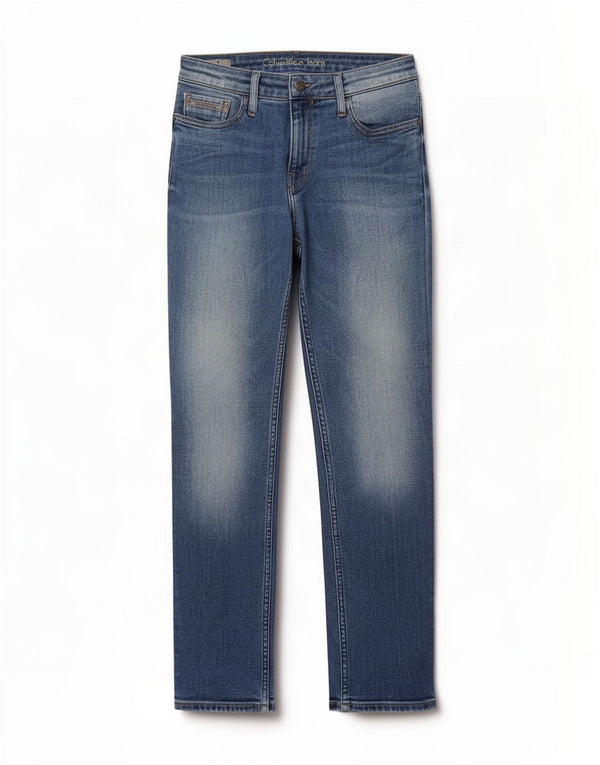 Calvin Klein Damen Mid Rise Straight Jeans W29 L30 Blaue Baumwolle