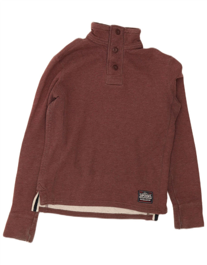 Superdry Herren-Sweatshirt mit Knopfkragen, Größe S, Burgunderrot, Baumwolle