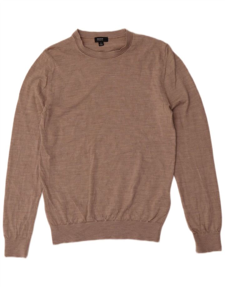 Reiss Herren-Pullover mit Rundhalsausschnitt, mittelbraune Wolle