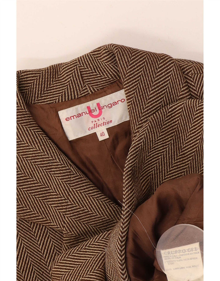 Emanuel Ungaro Damen Blazer Jacke IT 40 Kleines braunes Fischgrätenmuster