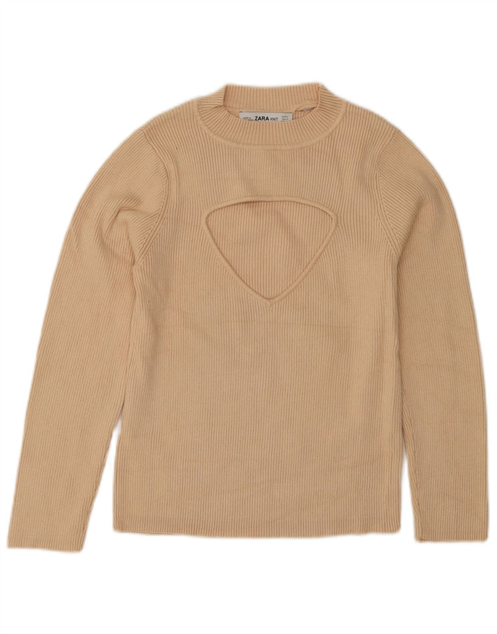 Zara Damen Crop Top 3/4 Ärmel UK 12 Medium Beige