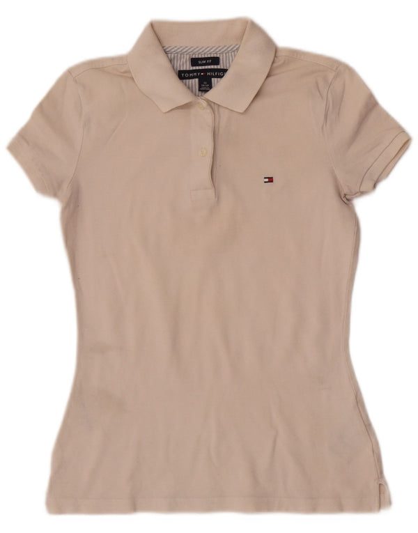 Tommy Hilfiger Damen Slim Fit Poloshirt UK 6 XS Beige Baumwolle