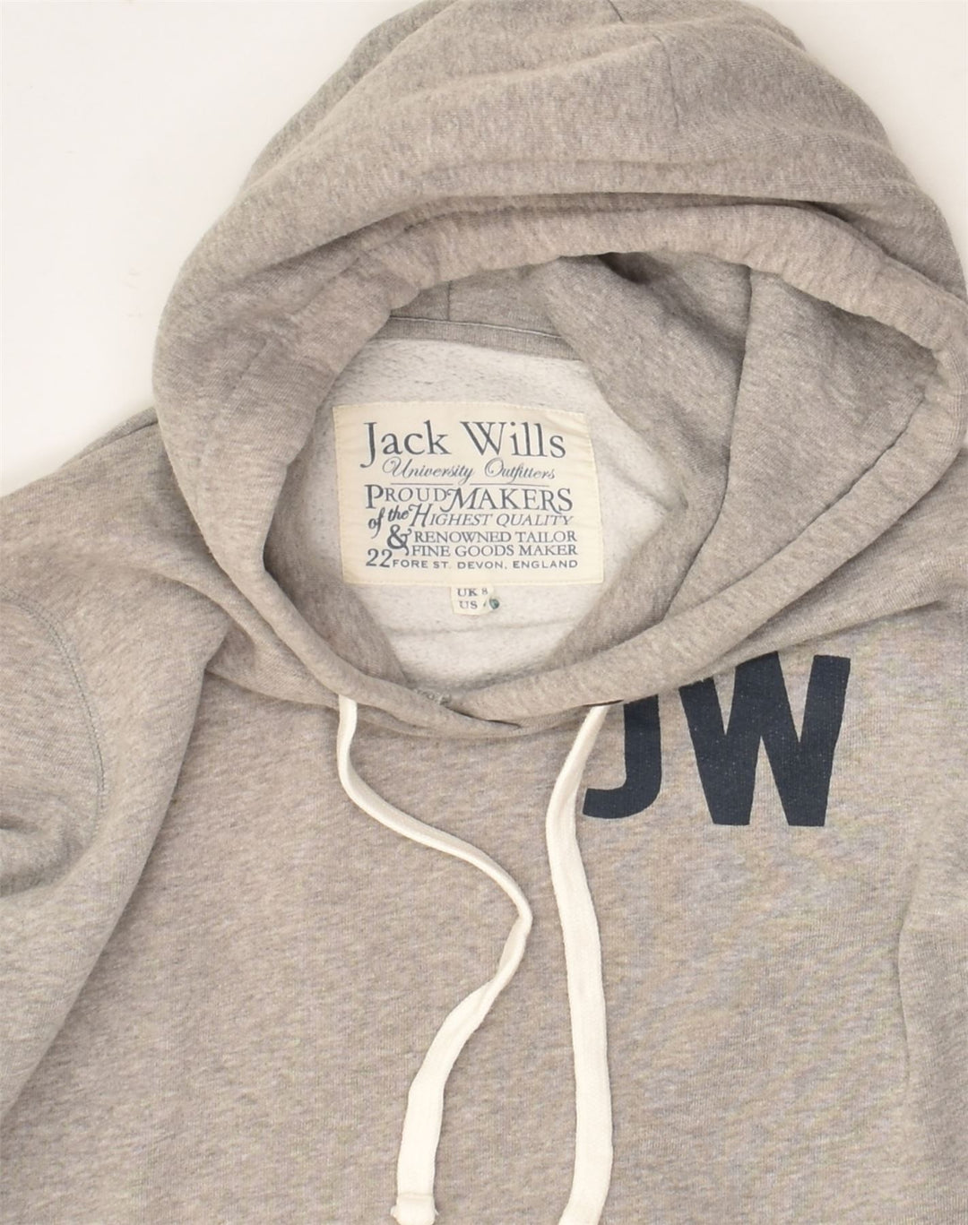JACK WILLS Womens Graphic Hoodie Jumper UK 8 Small  Grey Cotton | Vintage Jack Wills | Thrift | Second-Hand Jack Wills | Used Clothing | Messina Hembry 