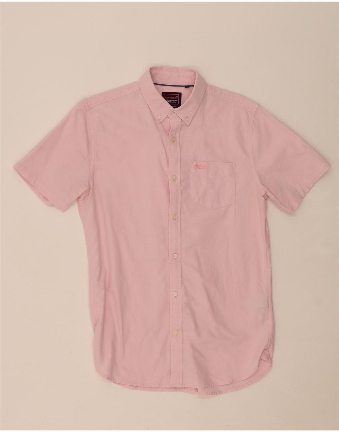 SUPERDRY Mens Regular Fit Short Sleeve Shirt Small Pink Cotton