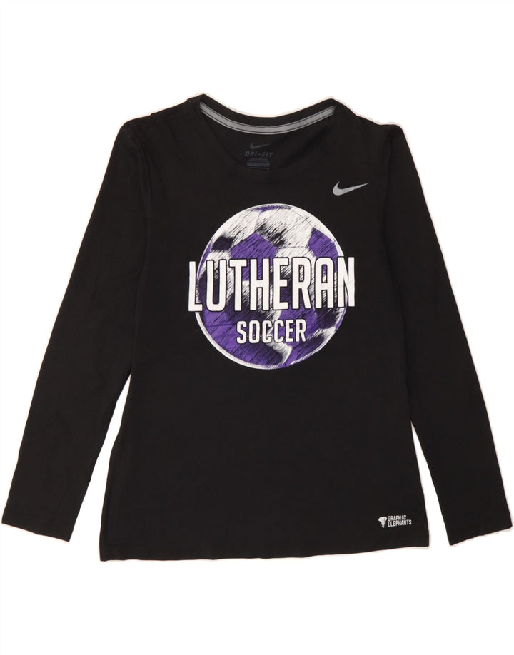 NIKE Womens Dri Fit Graphic Top Long Sleeve UK 12 Medium Black Polyester Vintage Nike and Second-Hand Nike from Messina Hembry 