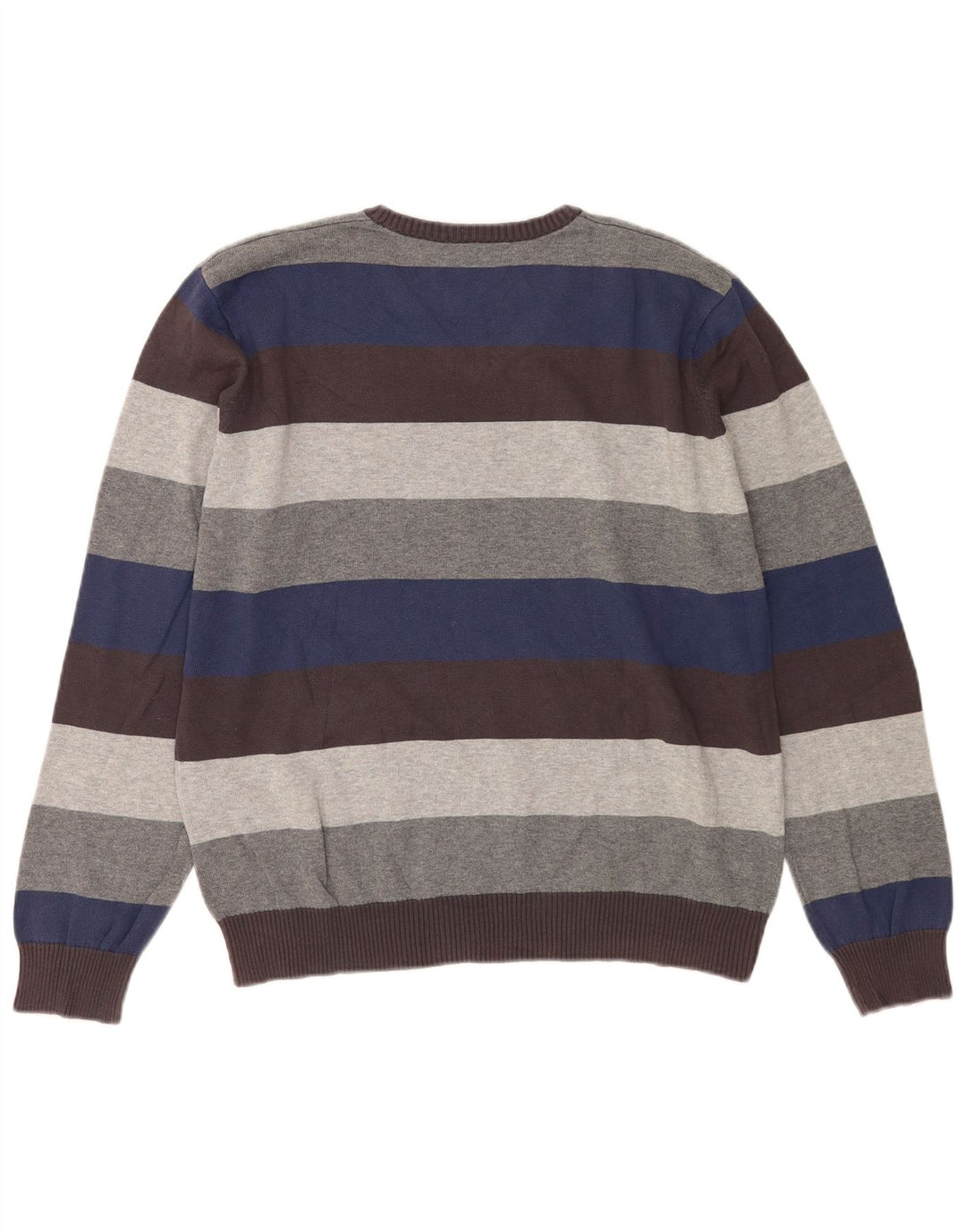 Zara Herren-Pullover mit V-Ausschnitt, groß, mehrfarbig, gestreift, Baumwolle