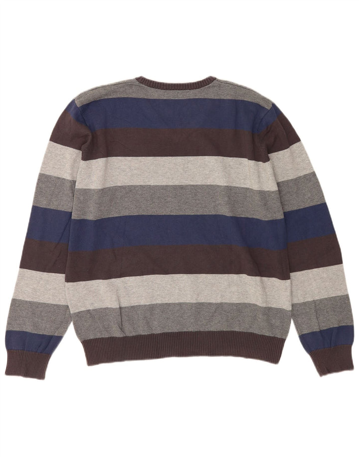 Zara Herren-Pullover mit V-Ausschnitt, groß, mehrfarbig, gestreift, Baumwolle