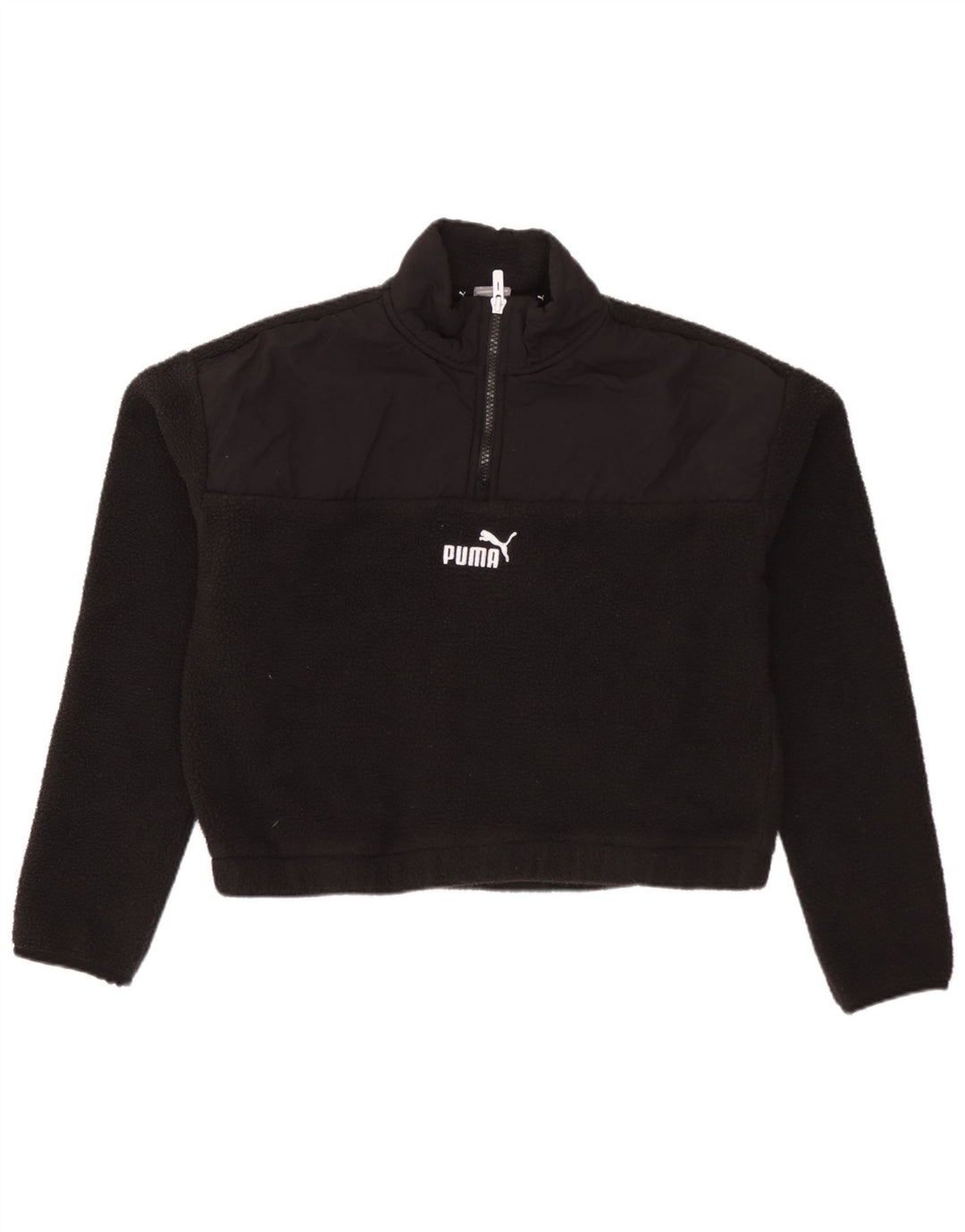 PUMA Damen Crop Übergroßer Fleece-Pullover mit Reißverschluss und Halsausschnitt, UK 10, Größe S, Schwarz