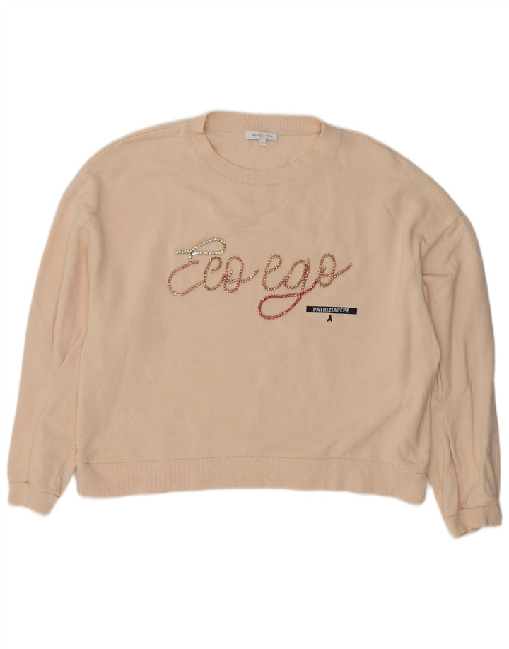 Patrizia Pepe Damen Grafik-Sweatshirt-Pullover UK 14 Large Beige Baumwolle