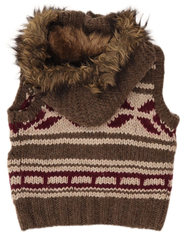 SUPERDRY Damen-Strickjacke mit Kapuze, Gr. 10, klein, braun, geometrisch