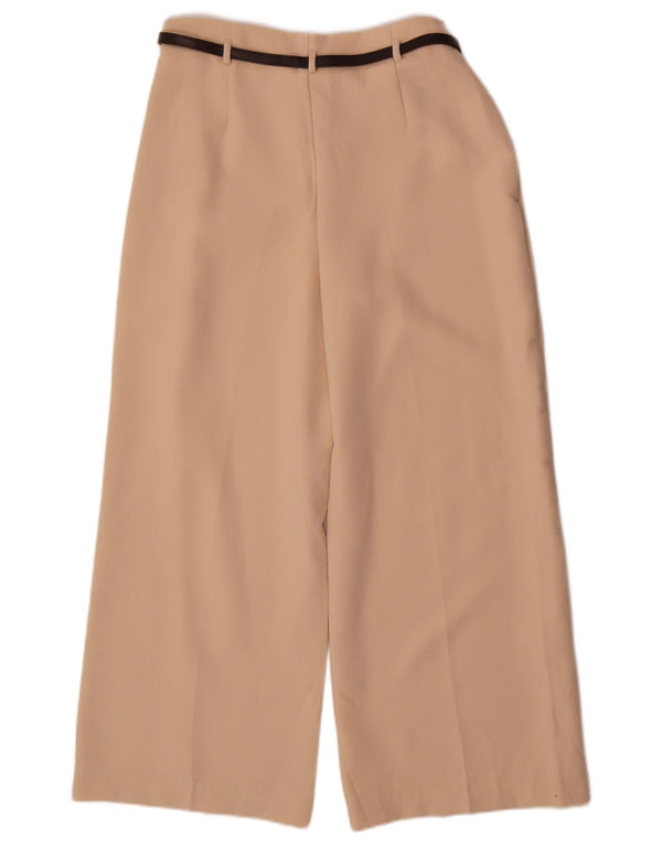 Zara Damen-Hose mit weitem Bein, kurz geschnitten, Größe S, W26, L25, Beige, Polyester