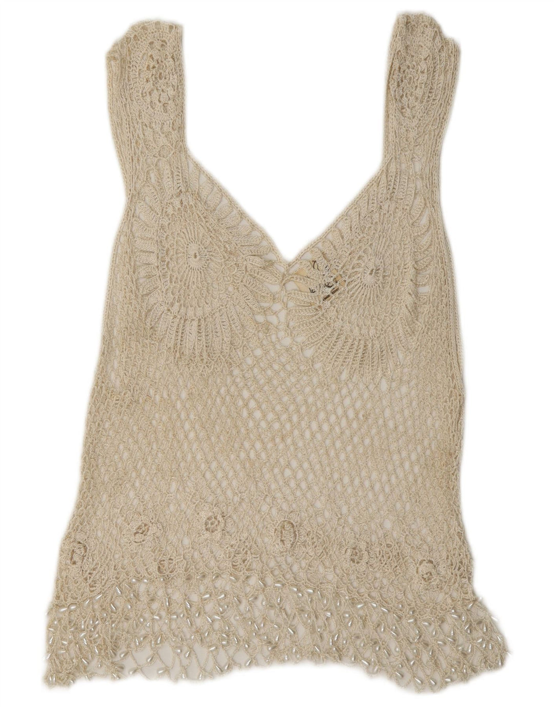 Rafale Damen Handgefertigtes Häkelblusenoberteil UK 14 Medium Beige Rayon