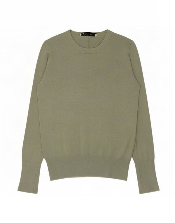 Zara Damen-Pullover mit Rundhalsausschnitt, UK 10, kleine grüne Viskose