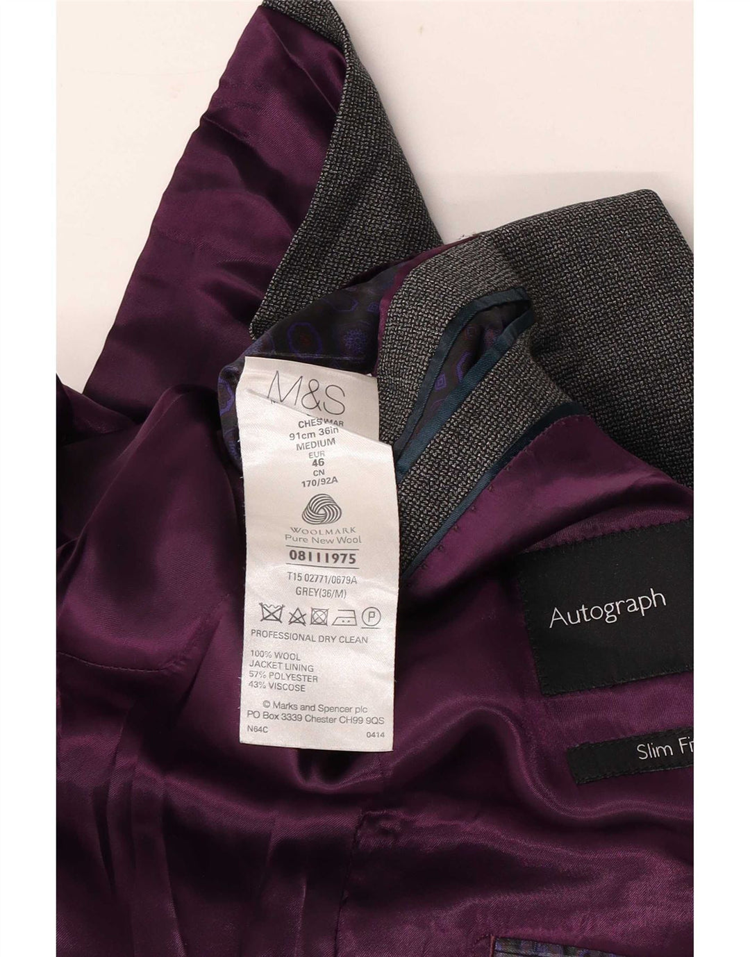 Marks & Spencer Herren Autograph 2-Knopf-Blazerjacke EU 36 Small Grau