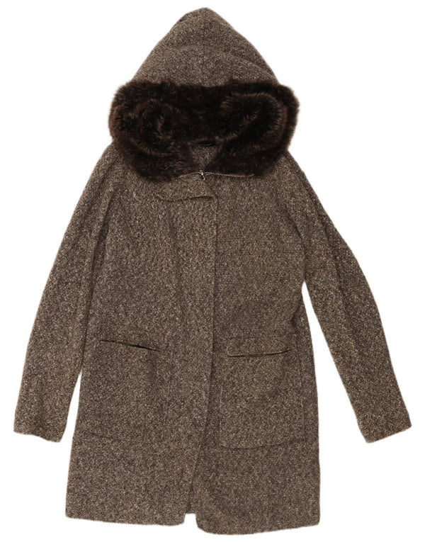 Übergroßer Damen-Strickmantel mit Kapuze von Zara, Gr. 10, klein, grau geflecktes Acryl