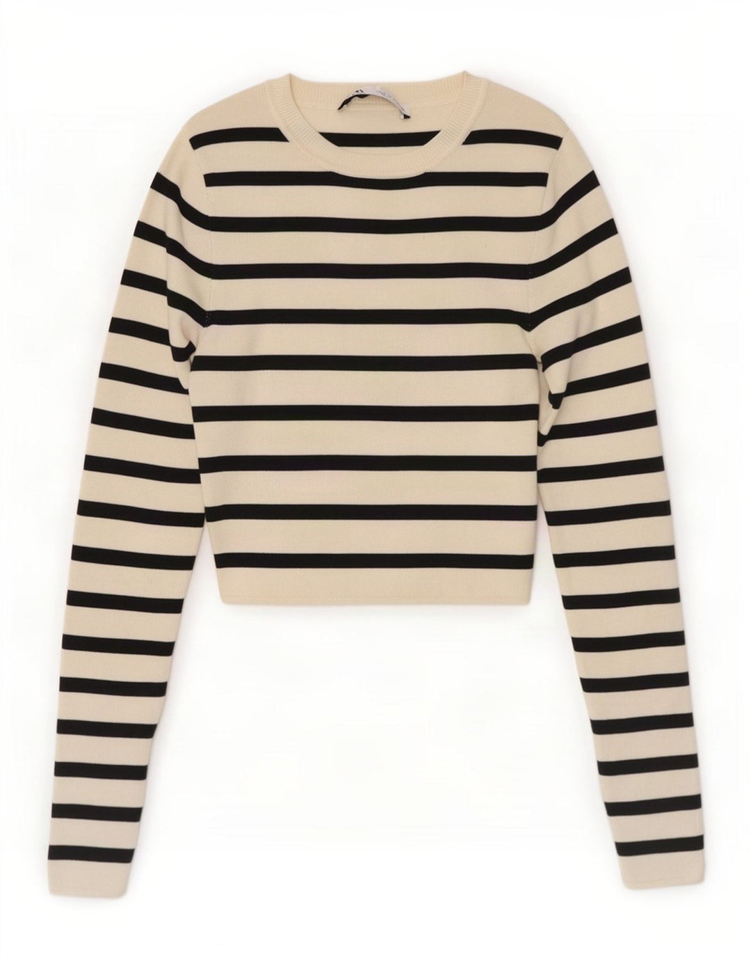 Zara Damen Crop Bluse Top UK 8 Small Off White Gestreifte Viskose