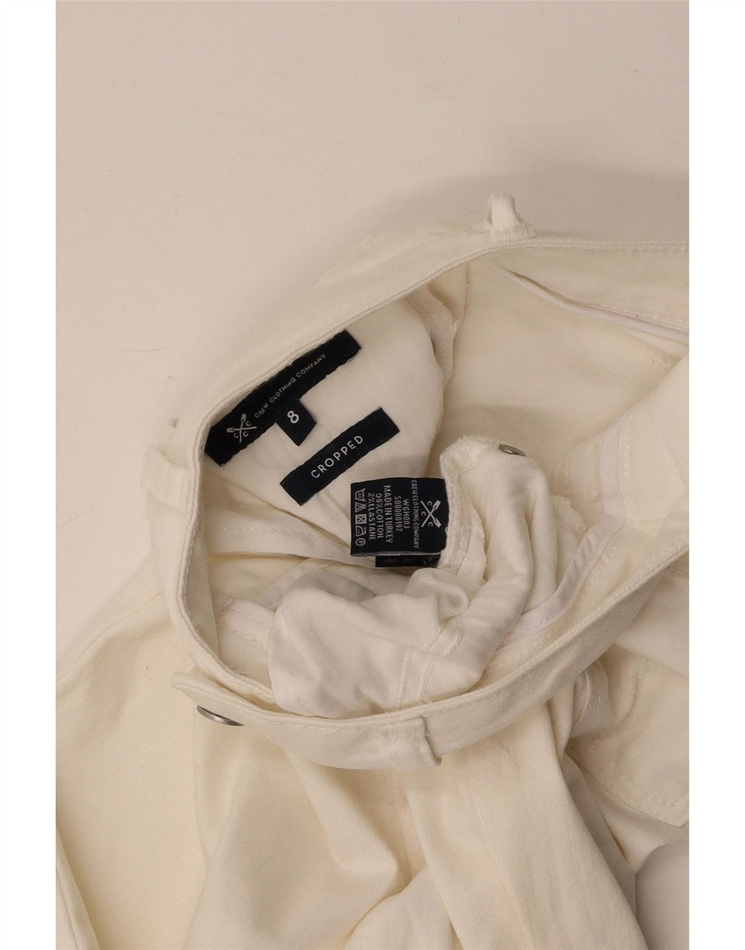 CREW CLOTHING Damen-Jeans mit niedrigem Bund und verkürzter Taille, UK 8, Größe S, W26, L23, Weiß