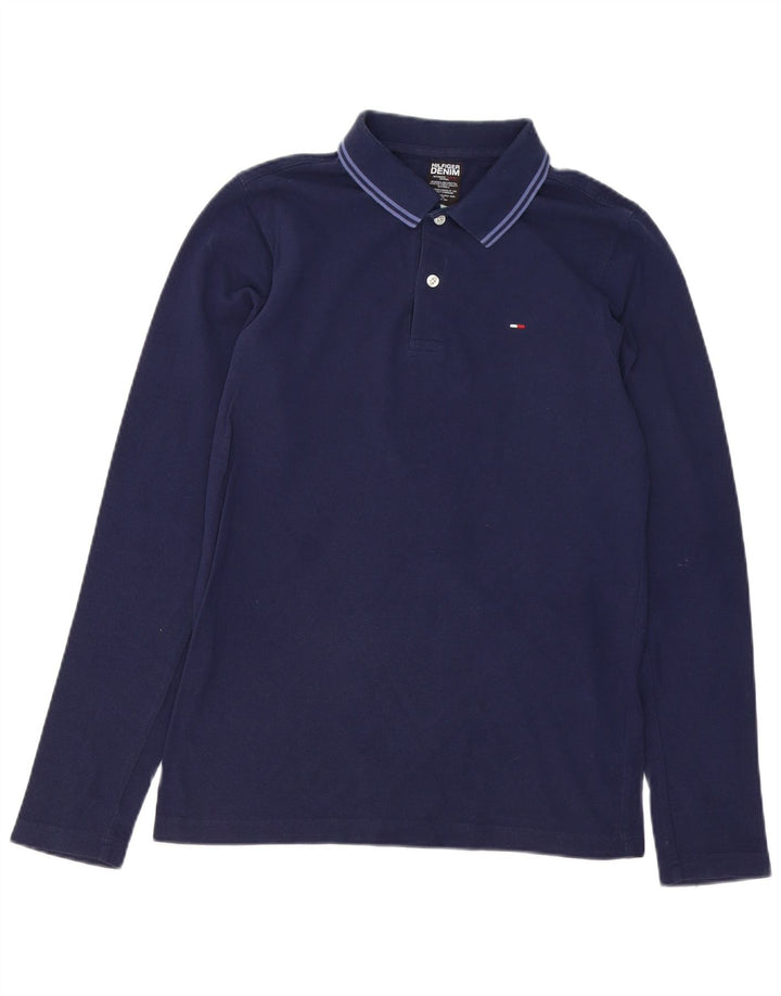 TOMMY HILFIGER Herren-Langarm-Poloshirt, mittelmarineblaue Baumwolle