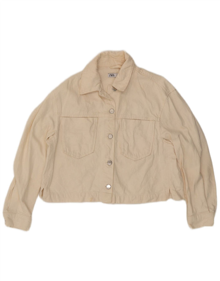 Zara Damen Crop Übergroße Jeansjacke UK 10 Small Weiß