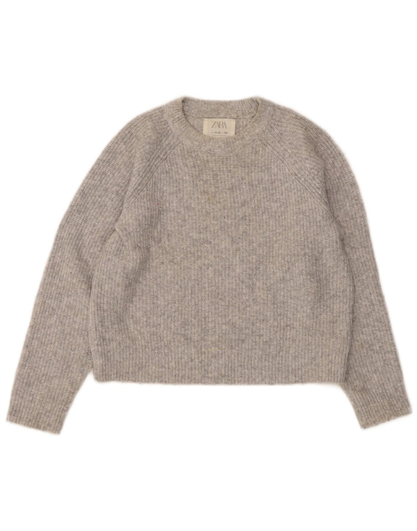 Zara Mädchen Crop Pullover mit Rundhalsausschnitt, 11–12 Jahre, graues Polyester