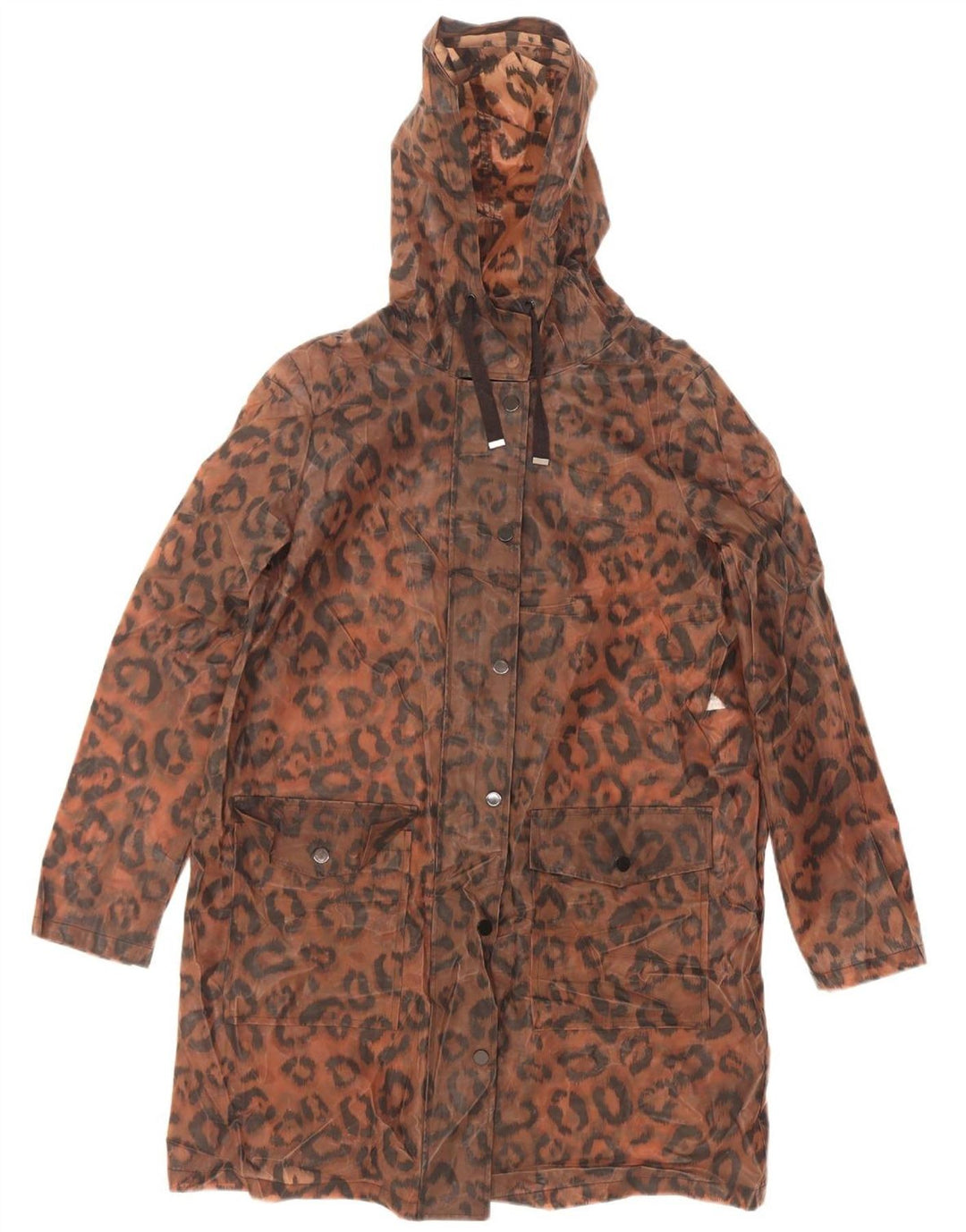 Marks & Spencer Damen-Regenmantel mit Kapuze, UK 12, Mittelbraun, Tiermuster