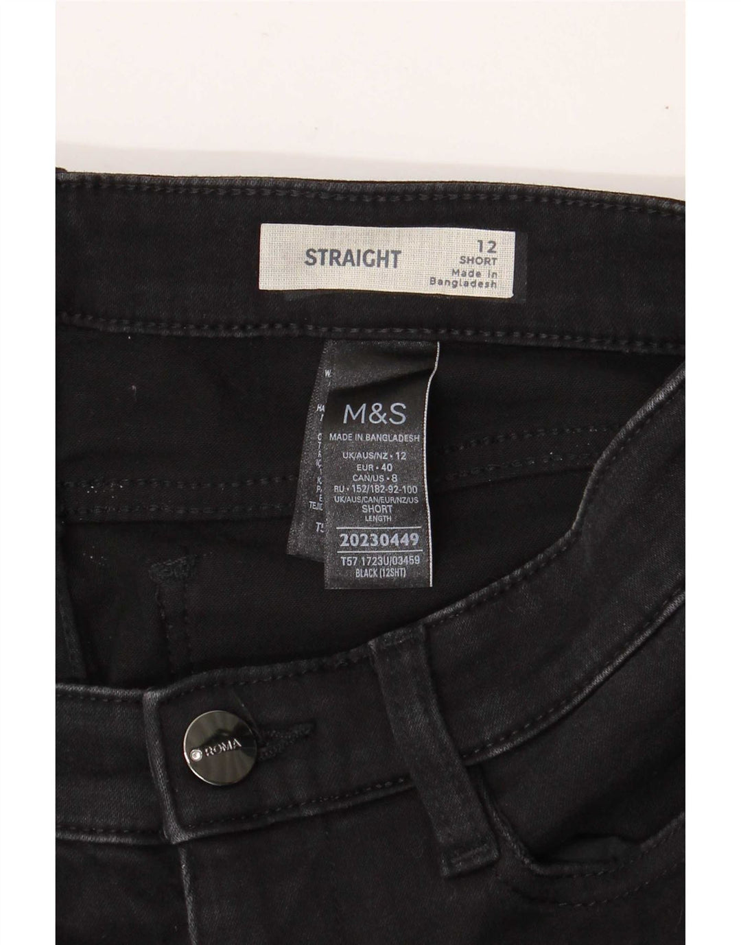Marks & Spencer Damen kurze gerade Jeans UK 12 Medium W28 L29 Schwarz