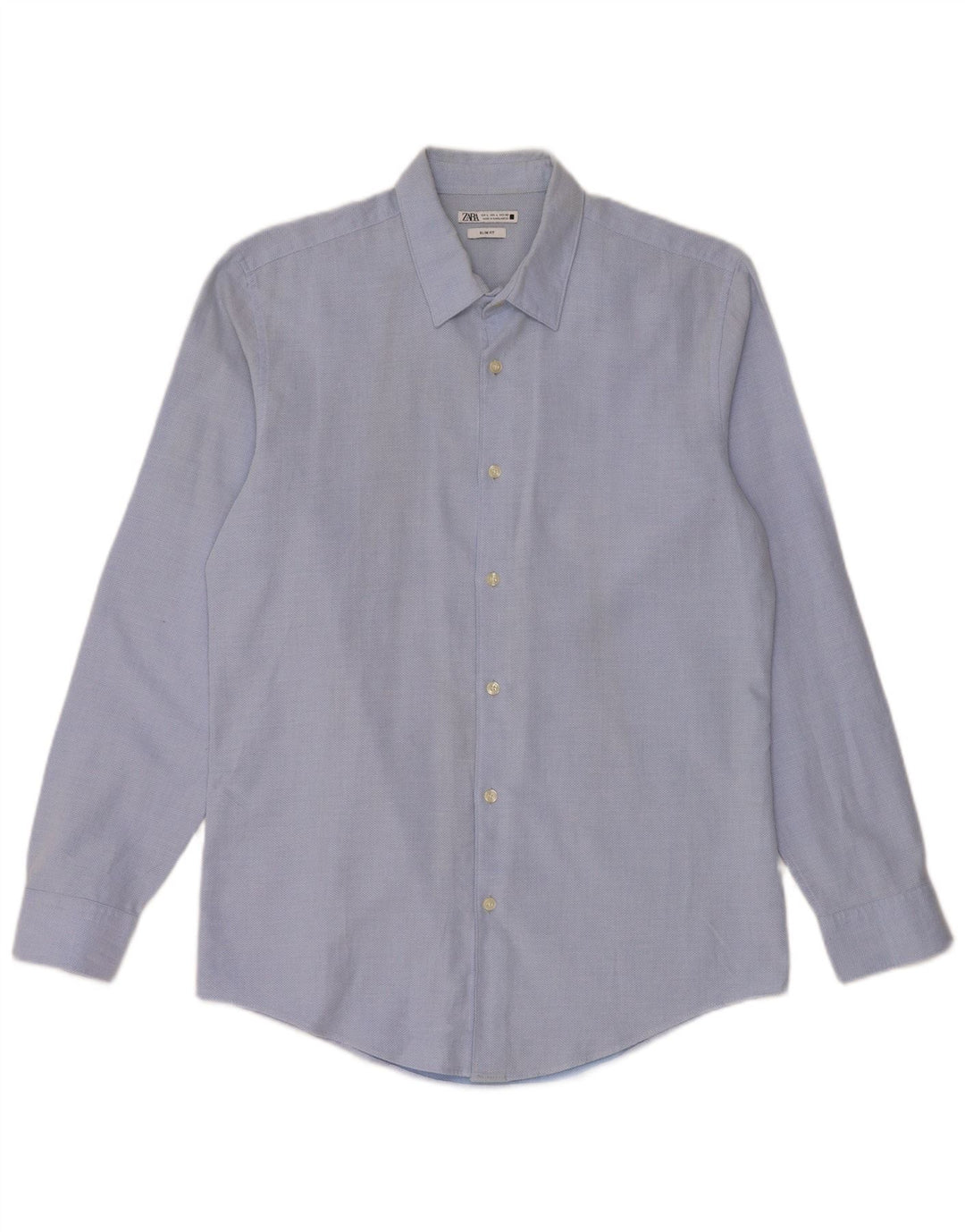 ZARA Herren-Slim-Fit-Hemd, groß, aus blauer Baumwolle