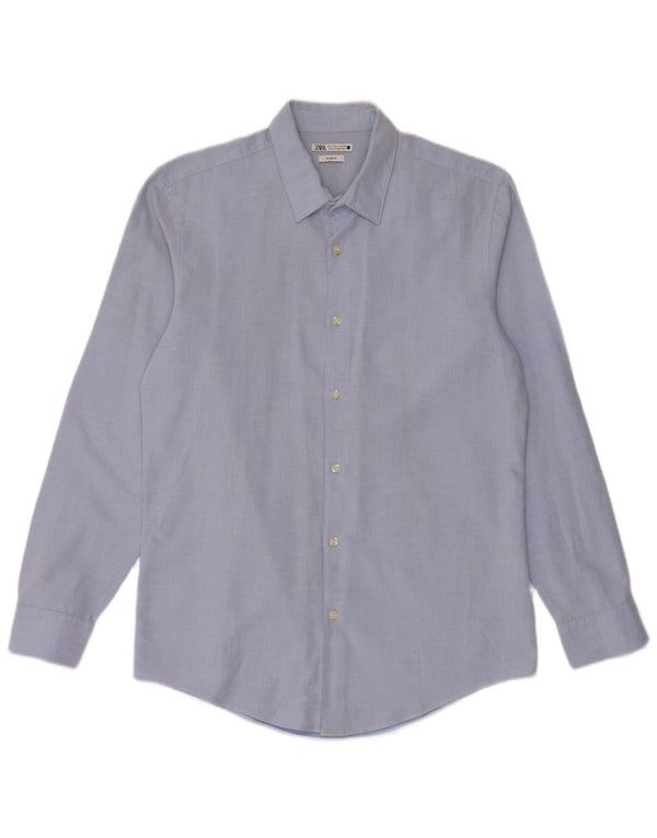 ZARA Herren-Slim-Fit-Hemd, groß, aus blauer Baumwolle