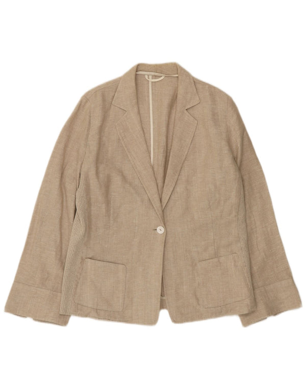 Paolo Tonali Damen 1-Knopf-Blazerjacke UK 12 Mittelbeiges Leinen