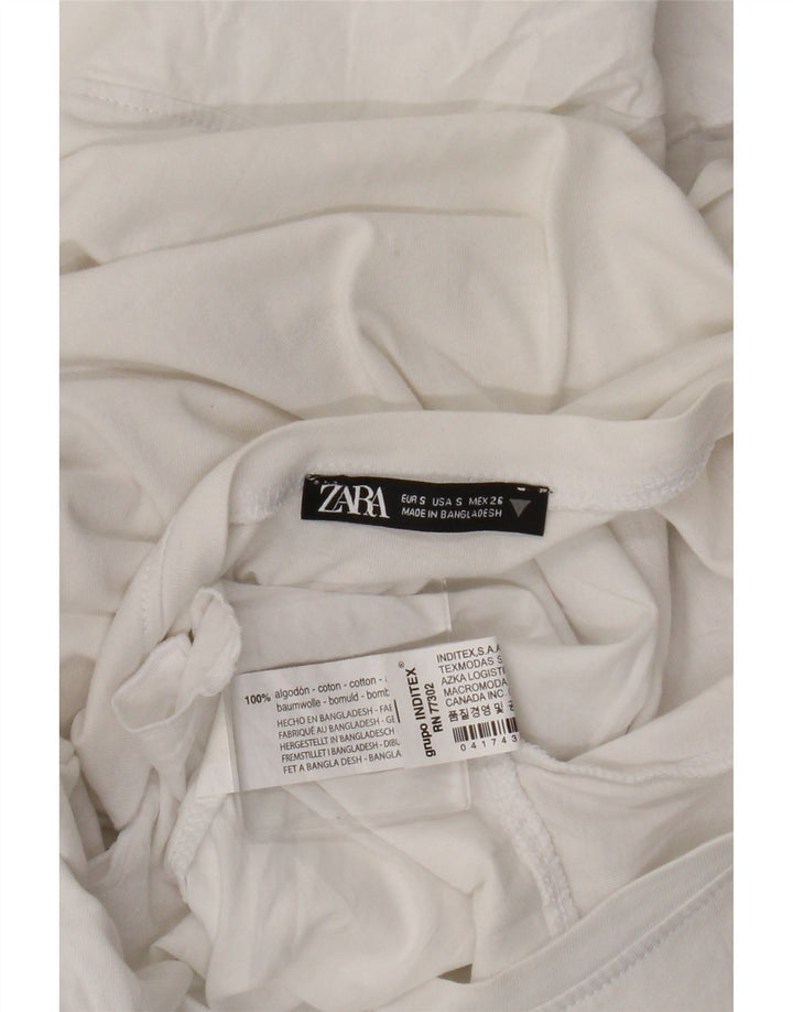 Zara Damen-Blusenoberteil mit Rüschen vorne, UK 10, Größe S, weiße Baumwolle