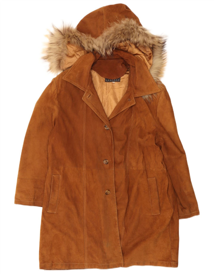 Roberta Ferrini Damen Wildledermantel mit Kapuze IT 44 Mittelbraunes Leder