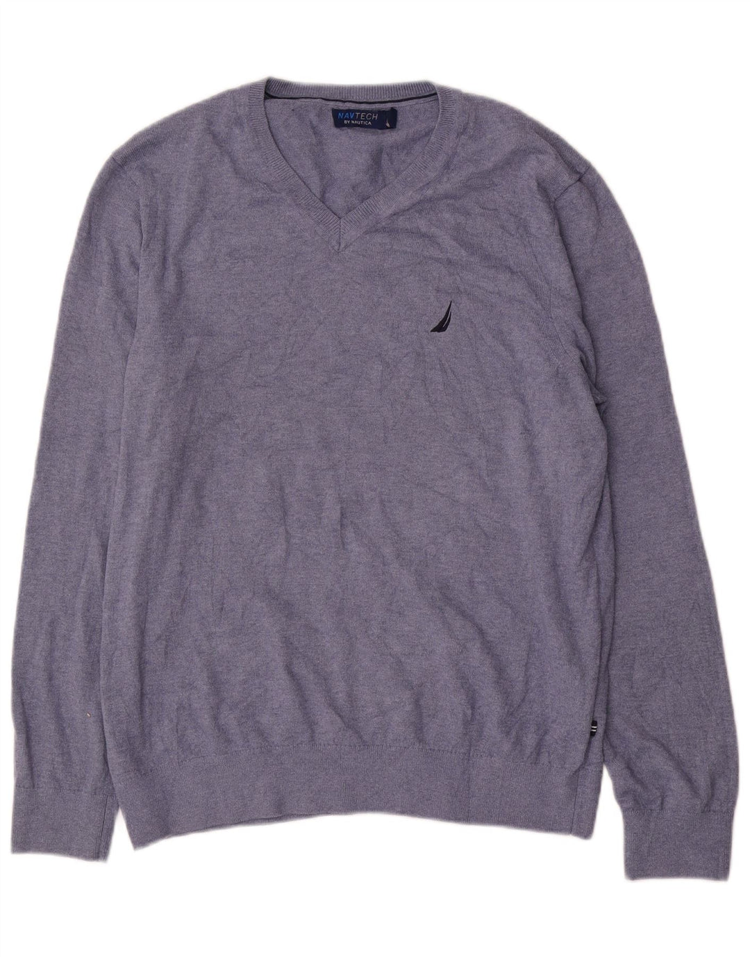 Nautica Herren-Pullover mit V-Ausschnitt, mittelmarineblaue Baumwolle
