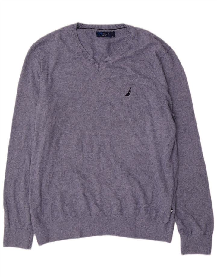 Nautica Herren-Pullover mit V-Ausschnitt, mittelmarineblaue Baumwolle